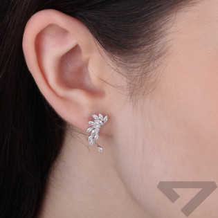 Kolczyki wachlarze z cyrkoniami na sztyft, srebro 925