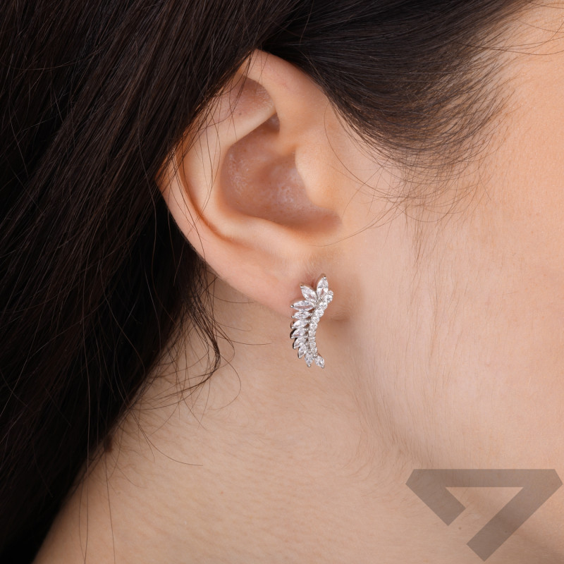 Kolczyki srebrne w kształcie wygiętego łuku z podwójnym rzędem cyrkonii próba 925