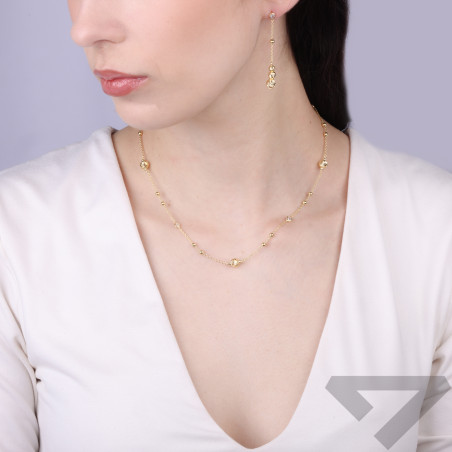 Kolczyki srebrne koloru złotego z diamentowanymi kulkami i cyrkonią, próba 925