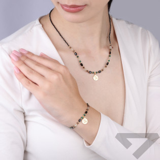 Naszyjnik znak zodiaku Koziorożec z kamieniami naturalnymi srebro koloru złotego