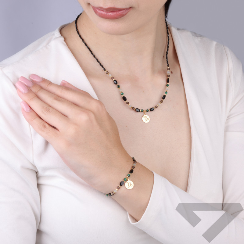 Naszyjnik znak zodiaku Koziorożec z kamieniami naturalnymi srebro koloru złotego