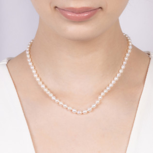 Naszyjnik srebrny z białymi perłami jubilerskimi/kulka A AT476 próba 925