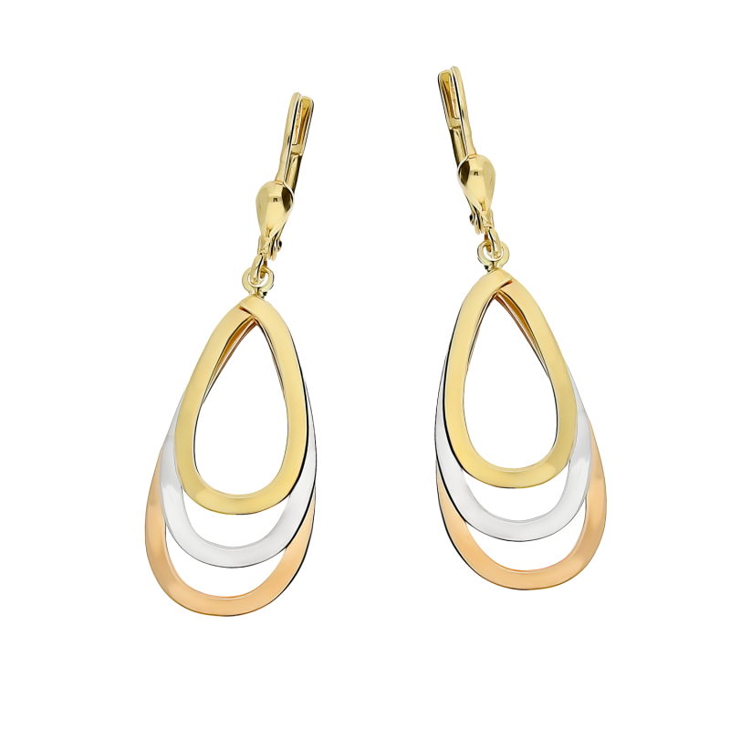 Kolczyki złote wiszące krople trzy kolory złota