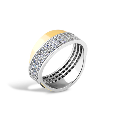 Pierścionek srebrny z cyrkoniami Line i złotą blaszką 375