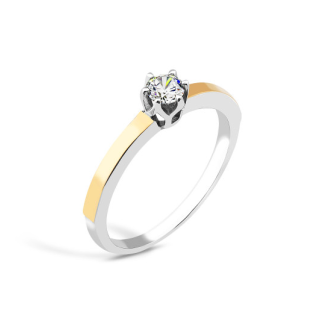 Pierścionek srebrny z cyrkonią i złotymi blaszkami 375
