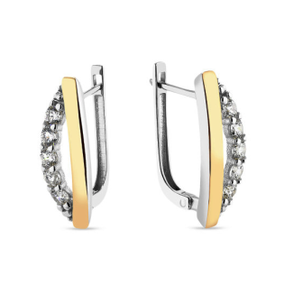 Kolczyki srebrne z cyrkoniami i blaszką ze złota 375