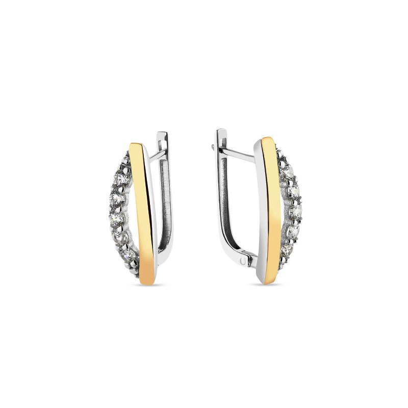 Kolczyki srebrne z cyrkoniami i blaszką ze złota 375