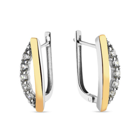 Kolczyki srebrne z cyrkoniami i blaszką ze złota 375