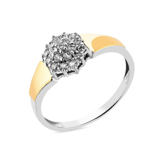 Pierścionek srebrny kwiatek cyrkonie z blaszkami ze złota 375