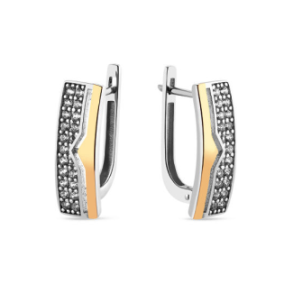 Kolczyki srebrne blaszki z cyrkoniami i paskiem złota 375 z boku