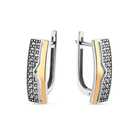 Kolczyki srebrne blaszki z cyrkoniami i paskiem złota 375 z boku