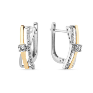 Kolczyki srebrne Line przeplatane z cyrkoniami i blaszkami ze złota 375