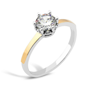 Pierścionek srebrny ze złotymi blaszkami próby 375 i cyrkonią