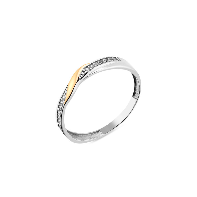 Pierścionek srebrny 925 z cyrkoniami i wstawką ze złota 375