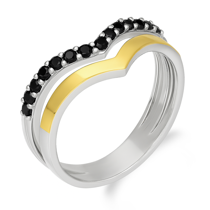 Pierścionek szpic z cyrkoniami i złotą blaszką 375 srebro 925