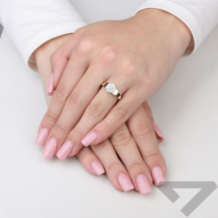 Pierścionek srebrny kwiatek cyrkonie z blaszkami ze złota 375