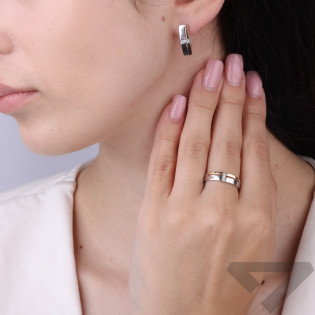 Kolczyki srebrne blaszki z cyrkoniami i paskiem złotej blaszki 375