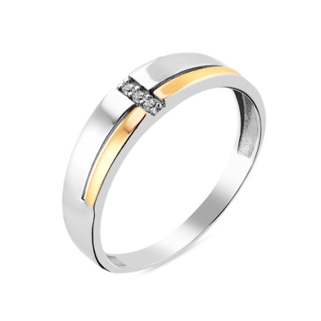 Pierścionek srebrny 925 z paskiem cyrkonii i złotą blaszką 375