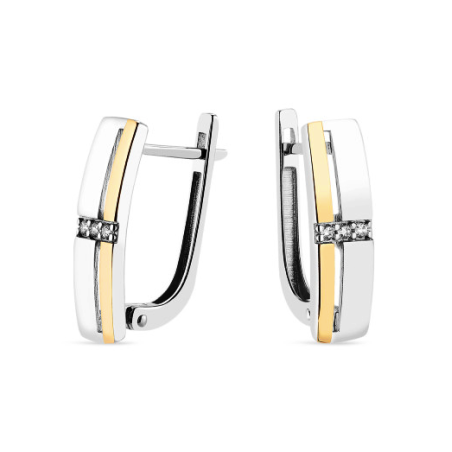 Kolczyki srebrne blaszki z cyrkoniami i paskiem złotej blaszki 375