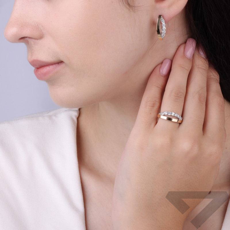 Kolczyki srebrne z cyrkoniami i blaszką ze złota 375