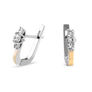 Kolczyki srebrne LINE ze złotą blaszką 375 i cyrkoniami