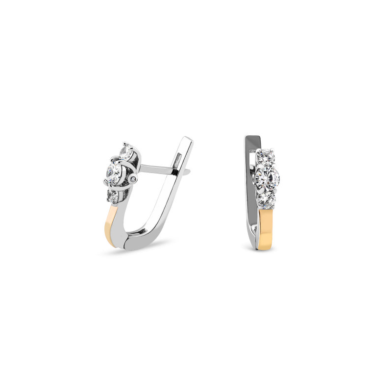 Kolczyki srebrne LINE ze złotą blaszką 375 i cyrkoniami