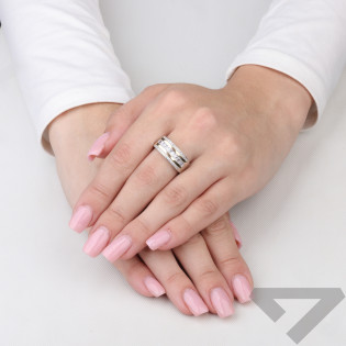 Pierścionek srebrny 925 z cyrkoniami i blaszkami ze złota 375