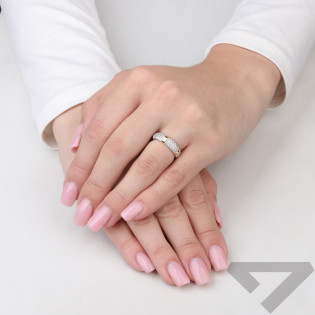 Pierścionek srebrny obrączkowy profil półokrągły z cyrkoniami i blaszkami ze złota 375