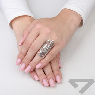 Pierścionek szeroka blaszka ornament ażur srebro 925