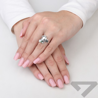 Pierścionek żaba z zielonymi oczami srebro 925