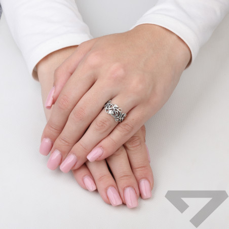 Pierścionek ażur-ornament liście srebro 925