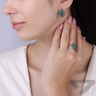 Pierścionek srebrny 925 z chryzoprazem i markazytami