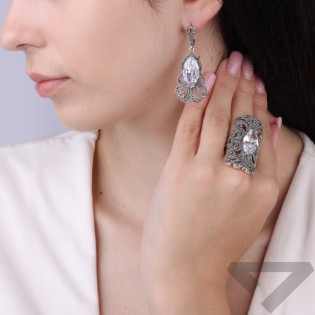 Pierścionek srebrny 925 blaszka z oksydą i markazytami