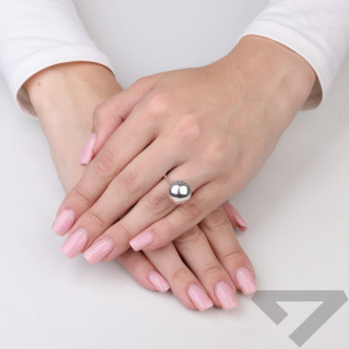 Pierścionek srebrny gładka kula zdobiona markazytami i oksydą srebro 925