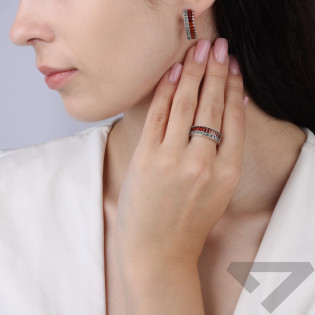 Kolczyki srebrne 925 oksydowane z markazytami i granatami jubilerskimi