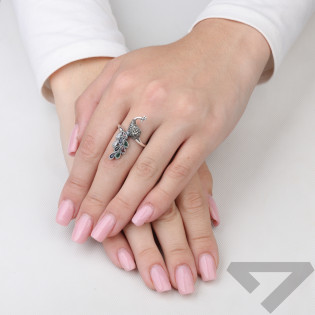 Pierścionek paw z markazytami i cyrkoniami kolorowymi srebro 925