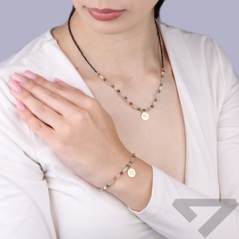 Bransoletka znak zodiaku Skorpion z kamieniami naturalnymi srebro 925 koloru złotego