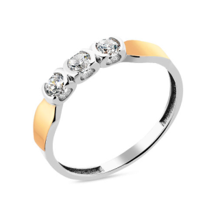 Pierścionek srebrny NOBLE z trzema cyrkoniami i blaszką ze złota 375