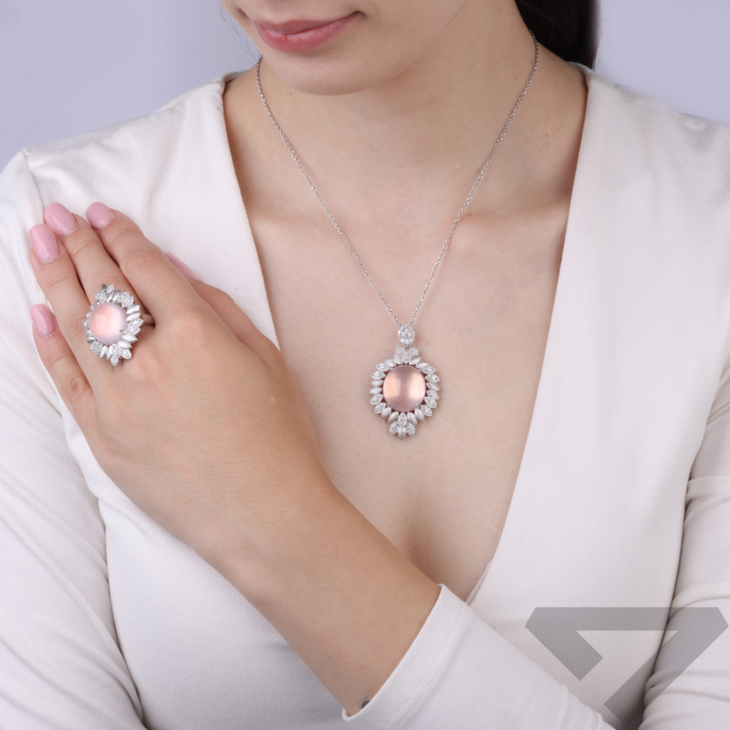 Pierścionek srebrny z kwarcem różowym próba 925