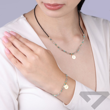 Bransoletka znak zodiaku Strzelec z kamieniami naturalnymi srebro 925 koloru złotego