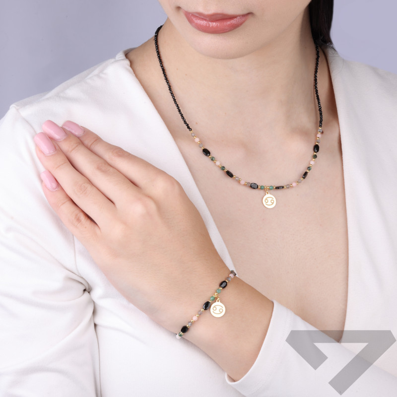 Bransoletka znak zodiaku Rak z kamieniami naturalnymi srebro 925 koloru złotego