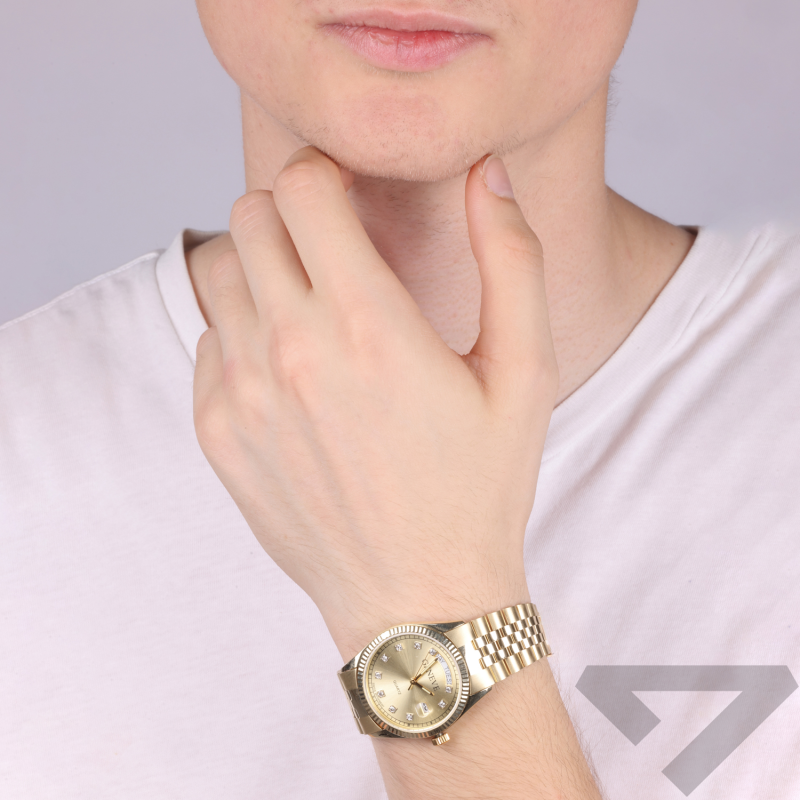 Zegarek złoty z cyrkoniami