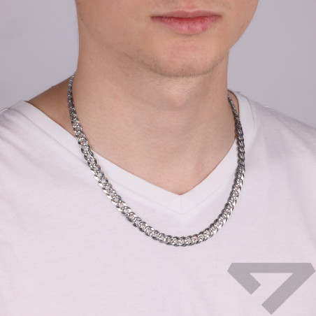Łańcuszek pancer pave 7,5 mm, srebro rodowane 925