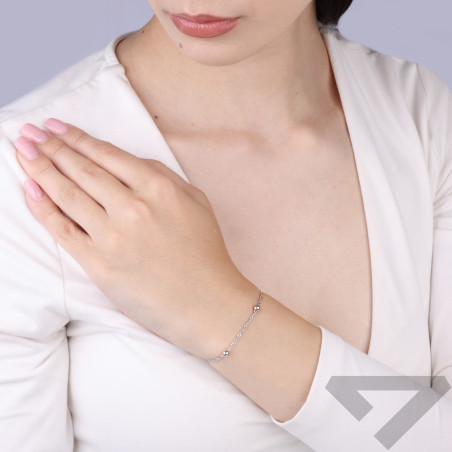 Bransoletka fantazyjna splot singapur i gładkie kulki, srebro rodowane 925