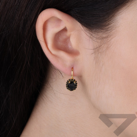 Kolczyki srebrne koloru złotego Markiza owal z czarnymi cyrkoniami, próba 925