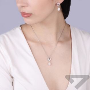 Komplet srebrnej biżuterii z perłami próba 925