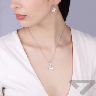 Komplet srebrnej biżuterii z perłą i cyrkoniami próba 925