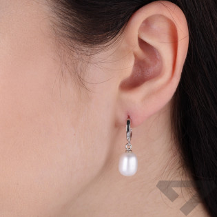 Kolczyki srebrne koła z wiszącą perłą próba 925