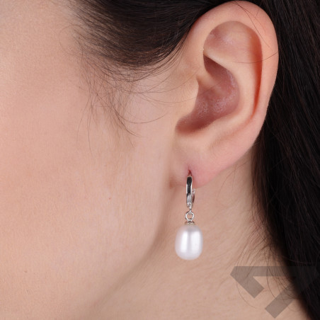 Kolczyki srebrne koła z wiszącą perłą próba 925