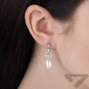 Kolczyki srebrne wiszące z perłami i cyrkoniami próba 925